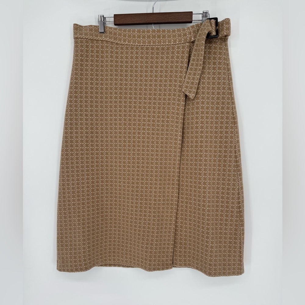 Ann Taylor Women's Geo Wrap Buckle Tan A-Line Skirt Business Chic Midi Size 14